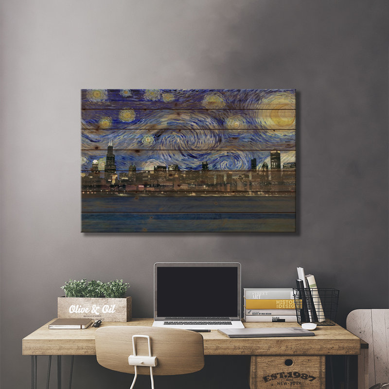 Chicago, Illinois, nuit étoilée, horizon, L 26 po x H 18 po