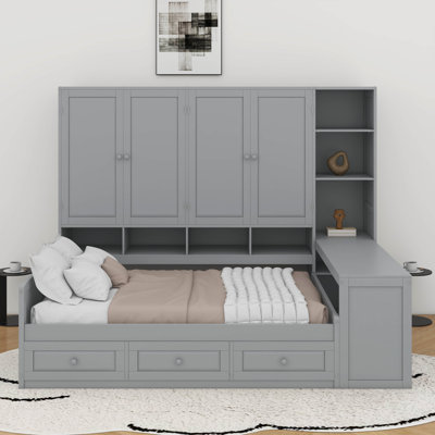 Twin Size Wooden Daybed With Drawers, Desk And Shelves