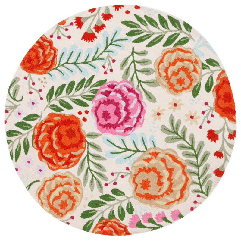 Easy Care Hand Tufted Performance Floral Rug, Round 6'