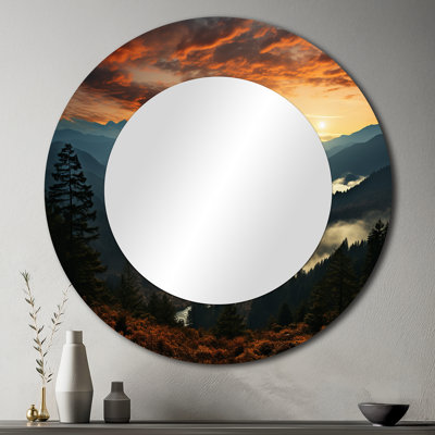 États-Unis, Great Smoky Mountains in Sunset - États-Unis, miroir mural décoratif rond traditionnel, impression d'art en métal