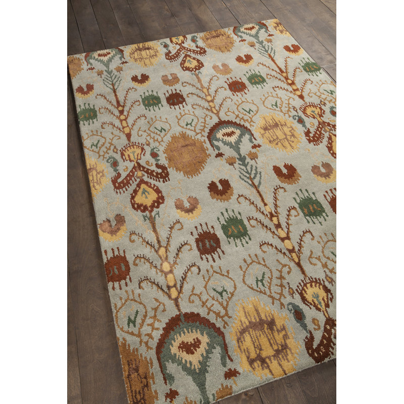 Tapis moderne et contemporain touffeté à la main Rupec en rouge / bleu / vert / or, Rectangle 7 pi 9 po x 10 pi 6 po
