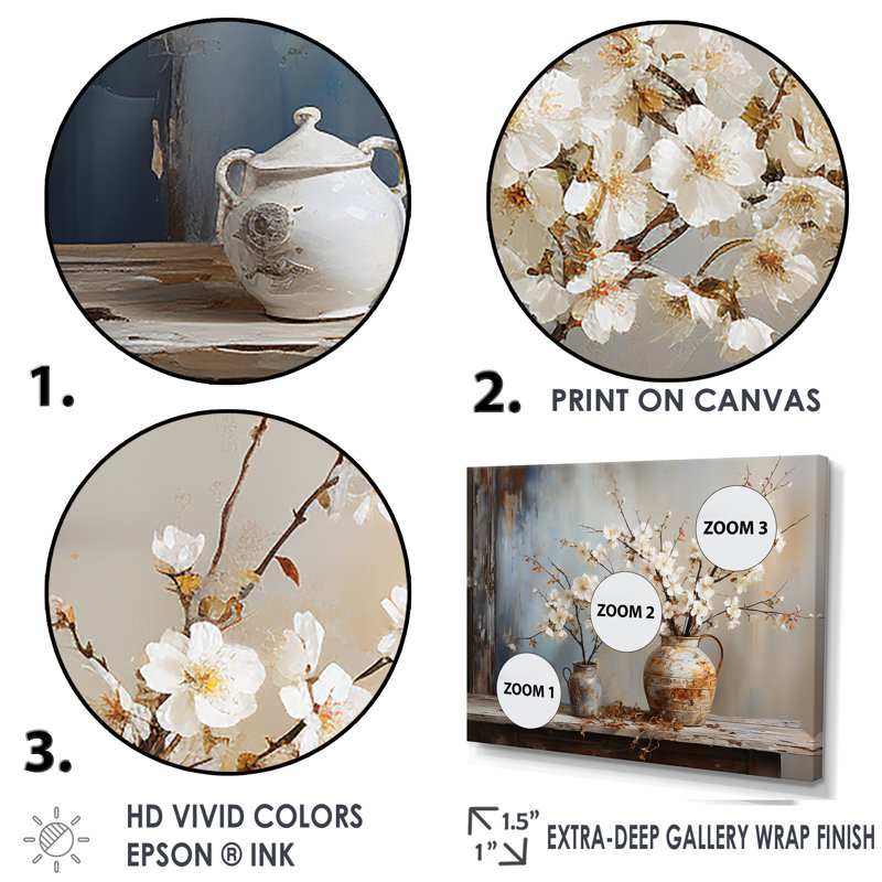 Art mural, poterie et fleurs, Cadre naturel flottant, H 16 po x l 32 po x P 1 po