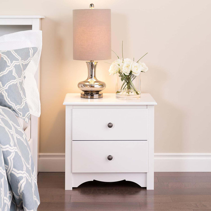 Traditional Nightstand Side Table With 2 Drawers, Functional 2-Drawer Bedside Table 16" D X 23.25" W X 21.75" H, White