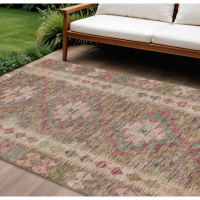 8' X 10' Brown Geometric Washable Indoor Outdoor Area Rug