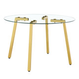 Modern Luxurious Round Tempered Glass Dining Table With 7-Shaped Metal Legs