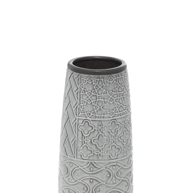 Ceramic Slim Engraved Patterned Decorative Gray Vase, 16" H x 5" W x 5" D