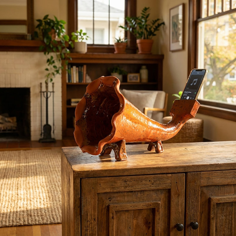 Amplificateur de téléphone en forme de Gramophone en céramique fait à la main Clayspire, Ambre d'automne