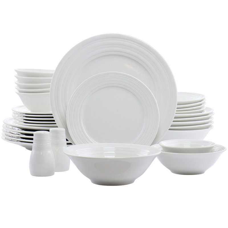 Service de table rond en céramique 32 pièces en blanc