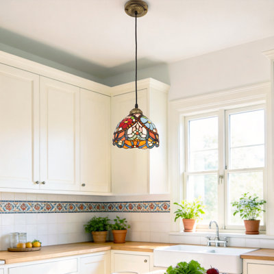 Tiffany Style Stained Glass Pendant Light Modern 7.87 Inch Mini Hanging Lamp For Bedroom Hallway Bar