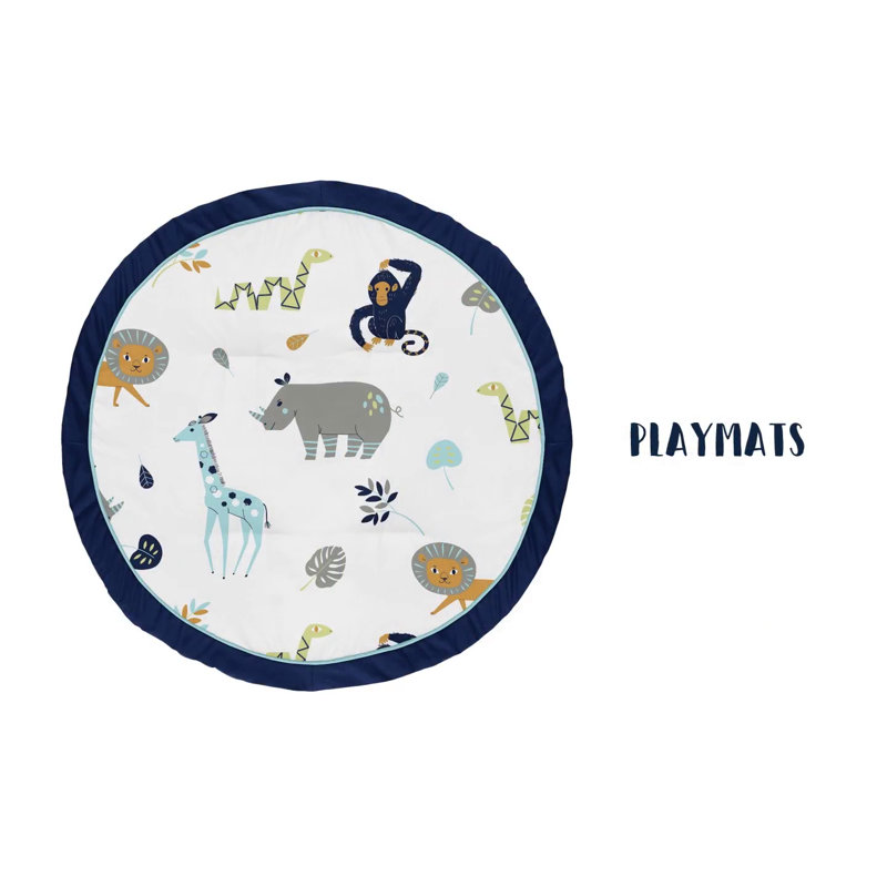 Blue Jungle Safari Animal Print Toddler Crib Sheet Set