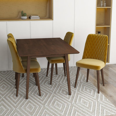 Ensemble de salle à manger 5 pièces Adelphie Mid-Century avec 4 chaises en velours