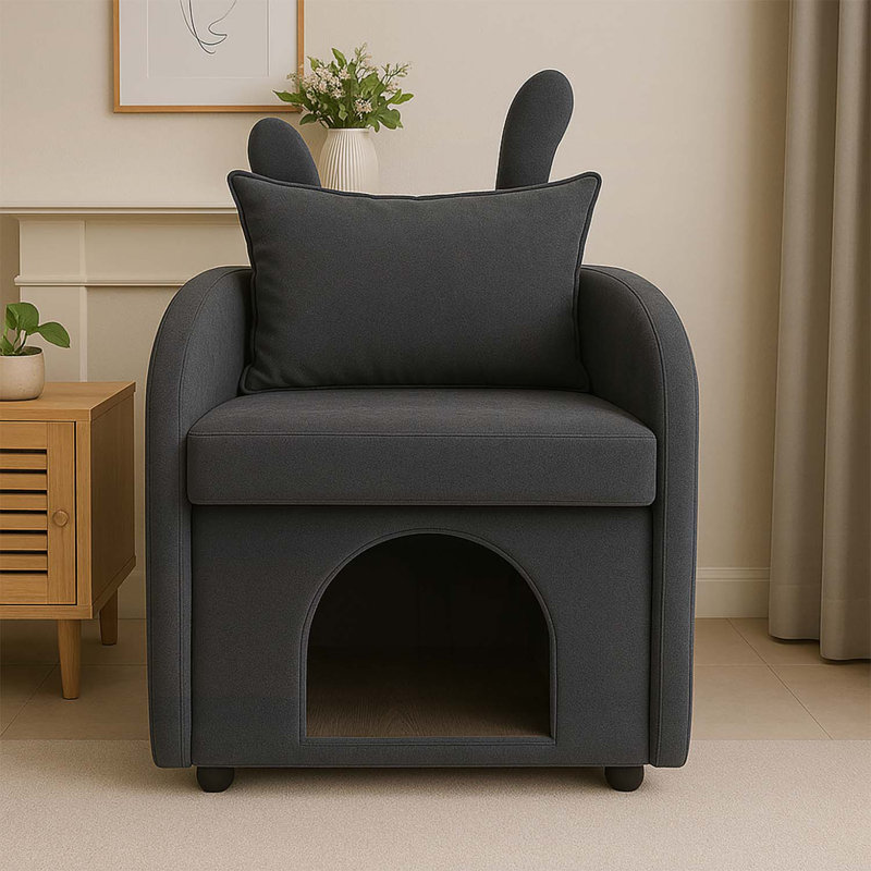 Fauteuil Bunny-Ear avec tissu résistant aux rayures, Gris foncé
