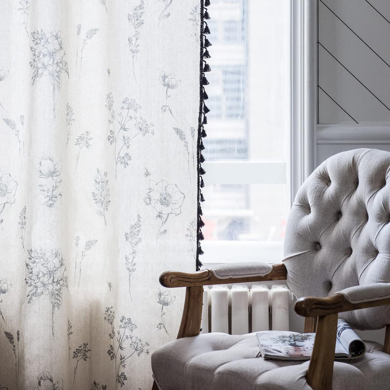 Rideau semi-transparent rustique en mélange de lin et coton (2 pièces), L 52 po x L 96 po