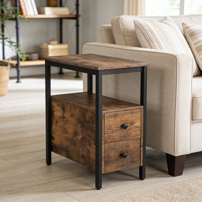 Table de chevet étroite, table d'appoint avec tiroir et tablette de rangement ouverte, meubles d'appoint en bois