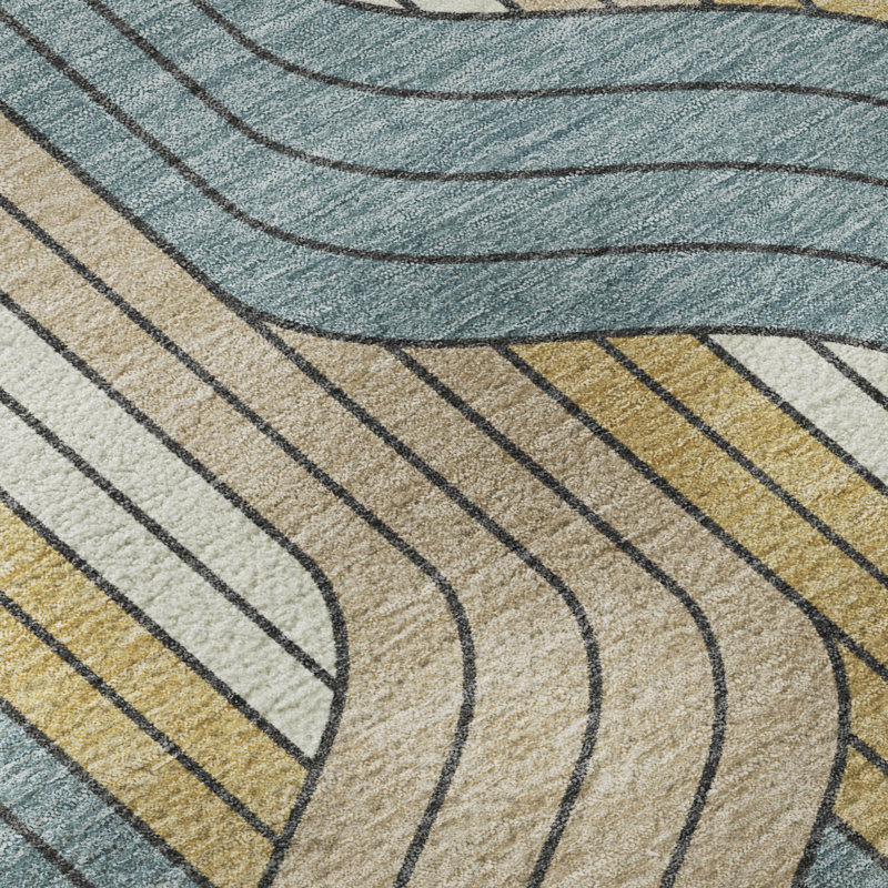 Premium Machine Washable Mayfield AMF2422 Striped Rug, Gold, 10' x 14'