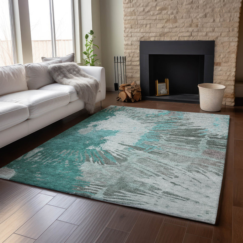 Premium Machine Washable Cerrito Teal Rug, Rectangle 8' x 10'