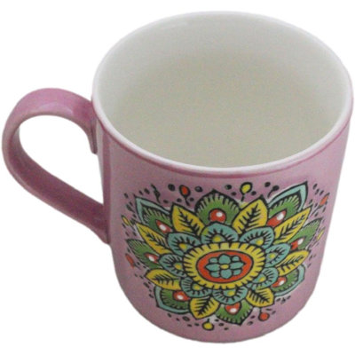 Tasse mauve en forme de couronne de cercles mauve à motif de fleurs de la vie