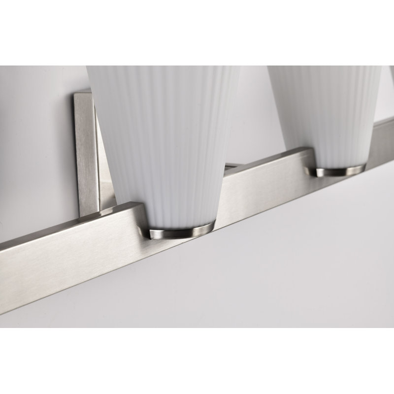 Keindl - Vanity - Ribbed White Glass, Brushed Nickel, 33.5" Width, 4 Lights