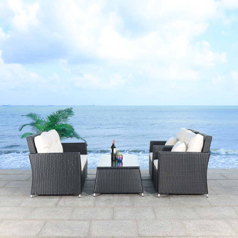 Lorma 4 - Person Patio Conversation Set with Cushions, Black Frame/White Cushion