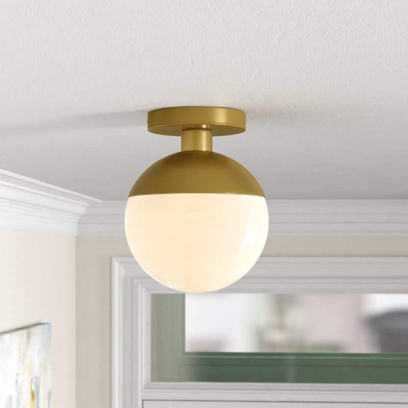 Plafonnier semi-encastré 1 lumière Yearby, H 12 po x l 10 po x P 10 po, Laiton, Blanc