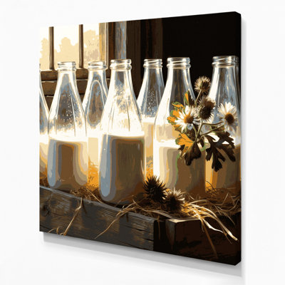 «Farm Milk Bottles», art mural sur toile brune