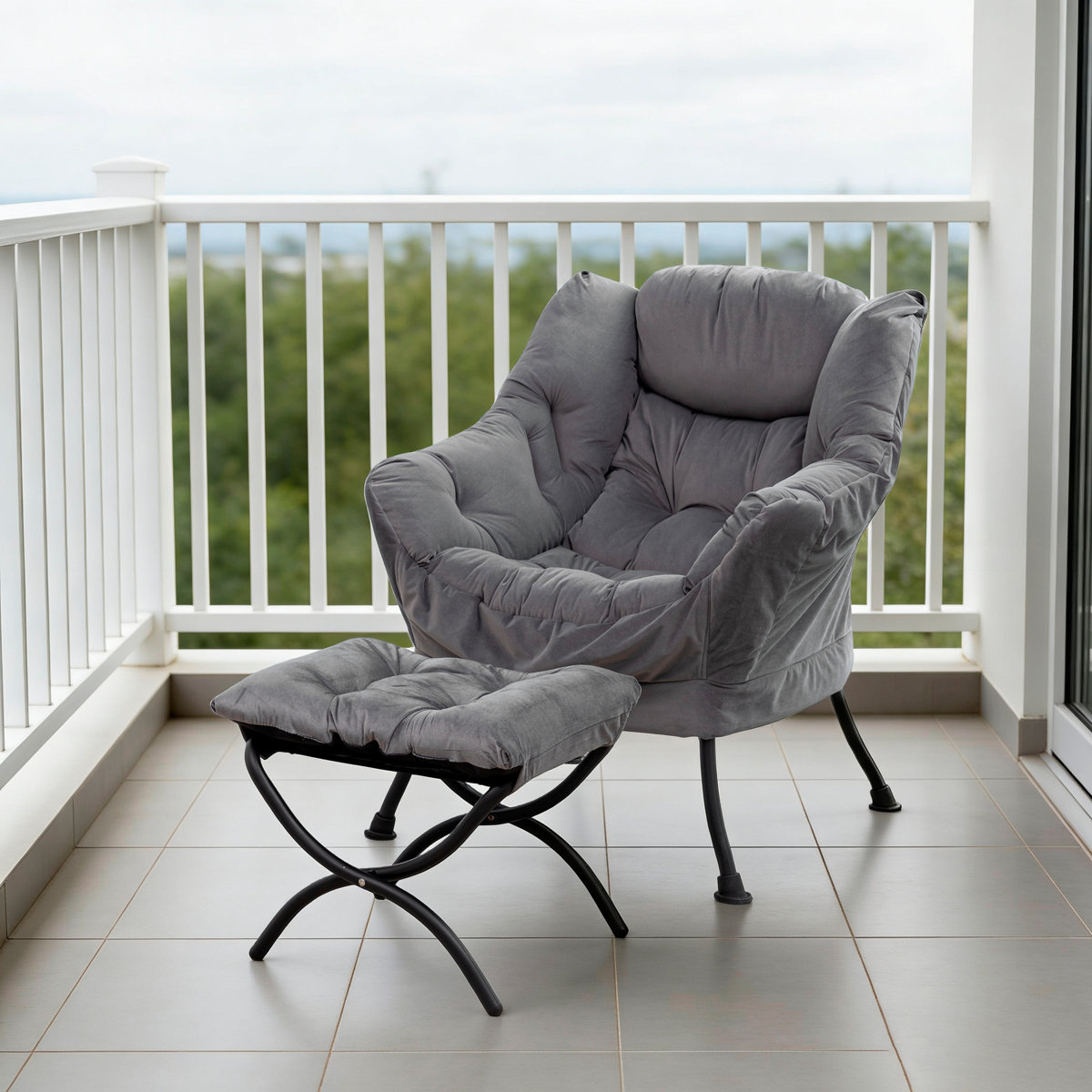 Upholstered Lazy Chair with Ottoman,Modern Comfy Lounge Sofa Chair with Armrest and a Side Pocket