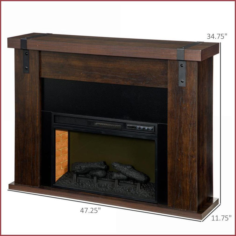 Foyer électrique autoportant avec manteau de cheminée, télécommande / minuterie 1400W, brun | Panneau de particules