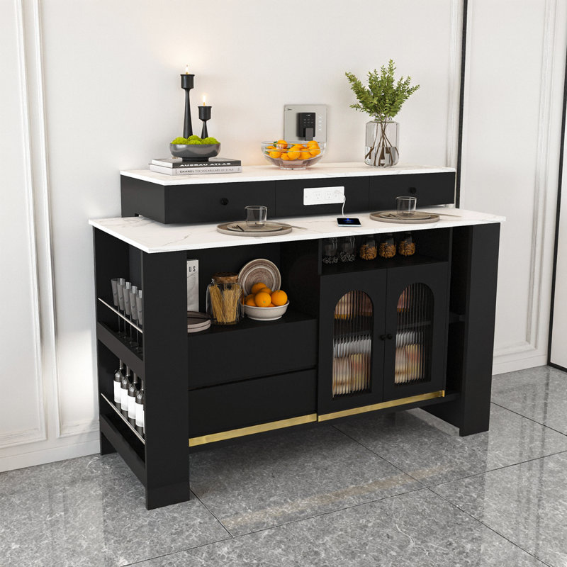 Sièges de table extensibles et rotatifs 2 à 4, armoire à porte vitrée, 4 tiroirs avec séparateurs, double sortie intégrée, placage Beach-Vibe