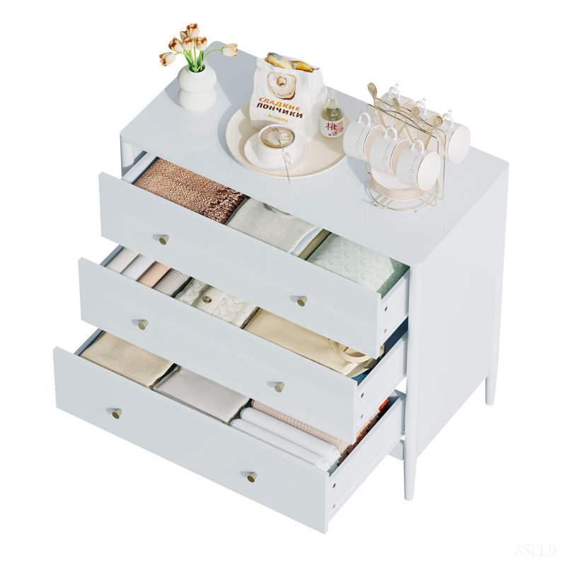 Commode 3 tiroirs, armoire de rangement blanche moderne, rangement en bois aggloméré pour les petits espaces et la vie sans encombrement