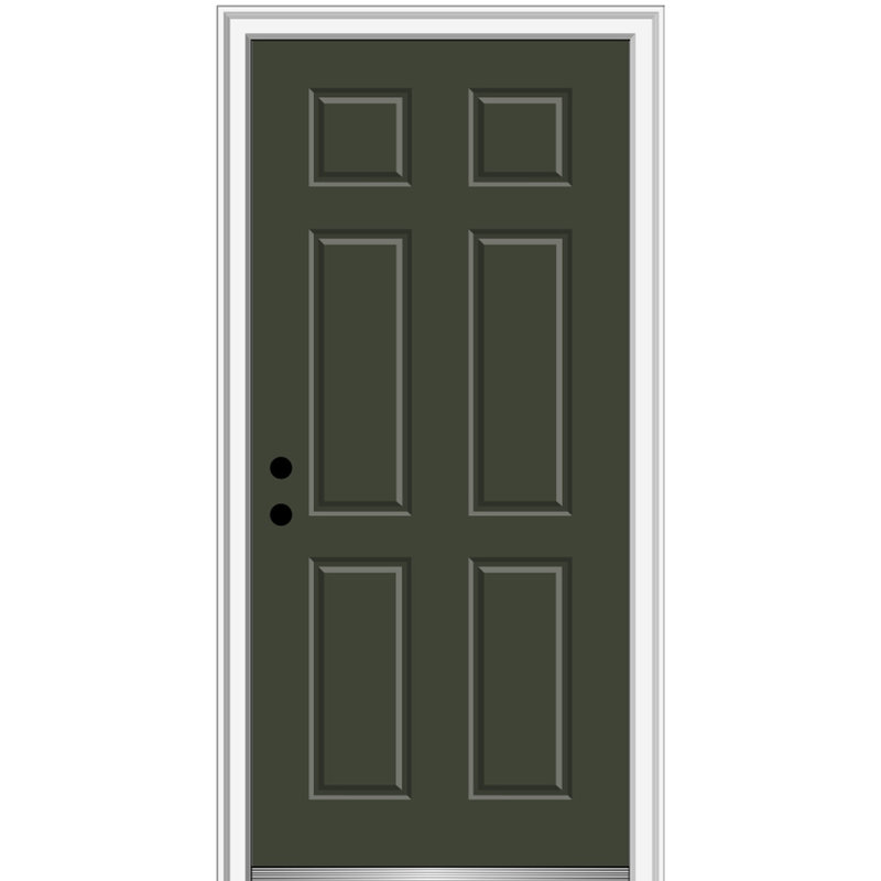 Porte extérieure simple en acier à 6 panneaux peints, H 81,75 po x l 32 po x P 2 po, Blanc, S'ouvre à droite vers l'intérieur