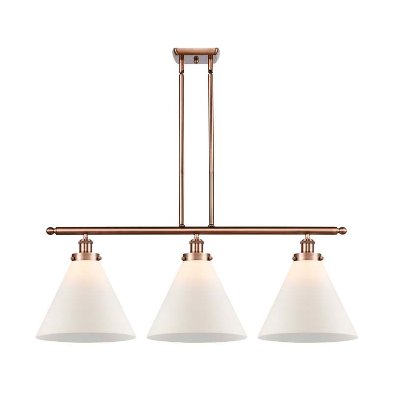 Luminaire suspendu à 3 lumières pour îlot de cuisine Moser, Blanc mat, Cuivre antique, DEL