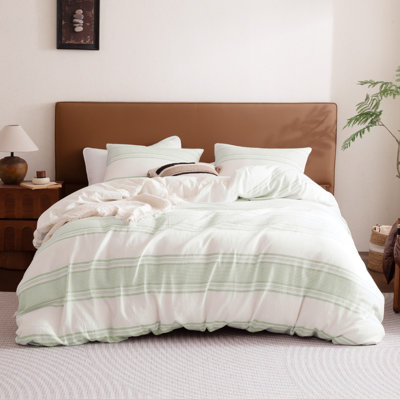 Sleep Zone Jacquard Cotton And Hemp Style Duvet Cover Set Sage Green Full