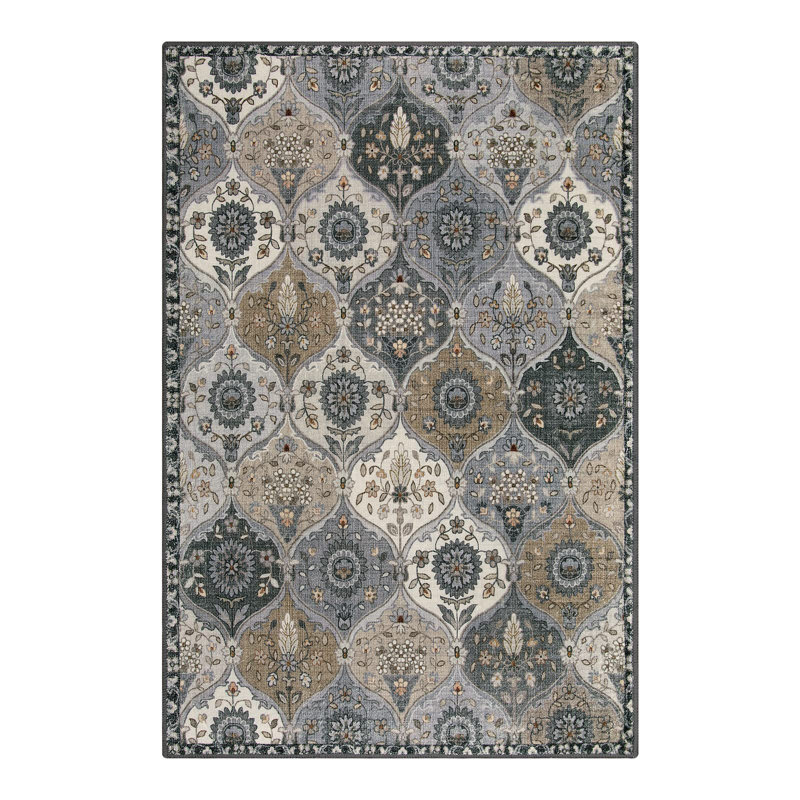 Violia Moroccan Bloom Medallion Area Rug – Plush Textured Accent with Non-Slip Backing, Rectangle 4' x 6'