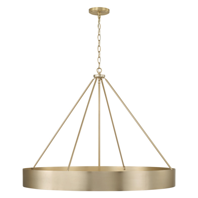 35.75"W x 27.25"H 6-Light Modern Circular Metal Chandelier, Matte Brass
