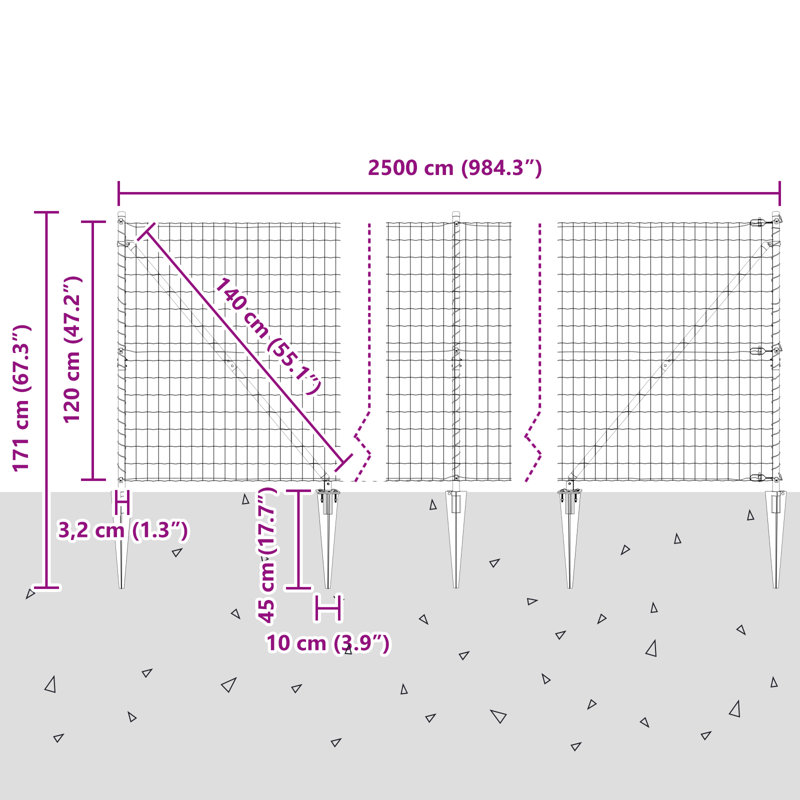 Galvanised Steel Border Fencing, 120 x 2500 x 0.2 cm, Green