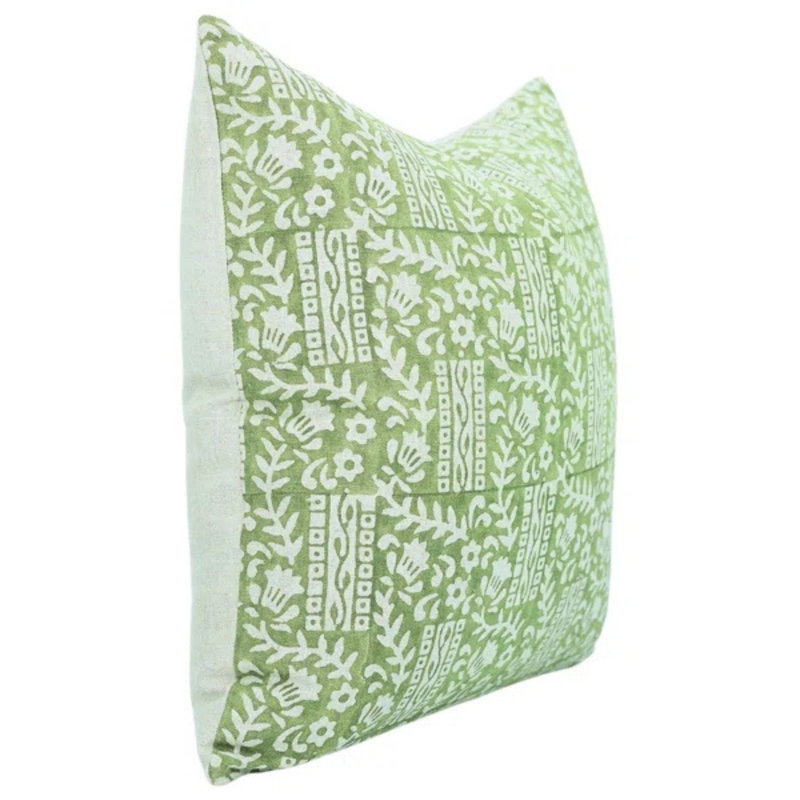 Linen Pillow Cover, Rectangular, 14" x 20", Green/White Floral 2