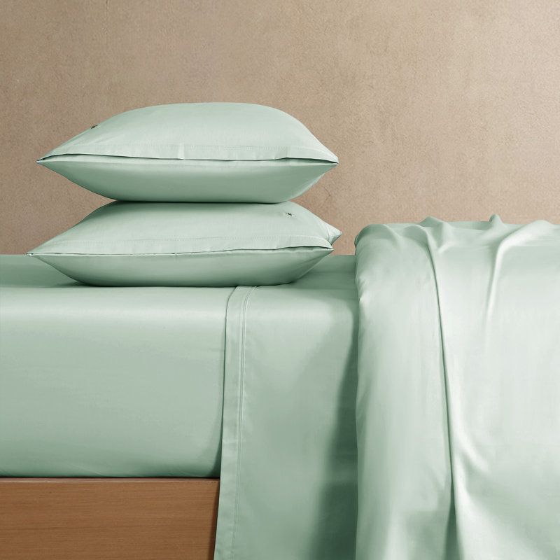 Lacoste Cotton Percale Sheet Set, Crisp Feel & Breathable Bedding, Deep Pocket Fitted Sheet, Iced Mint, Queen, Iced Mint
