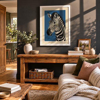 Zebra Portrait Minimalist - Framed Print