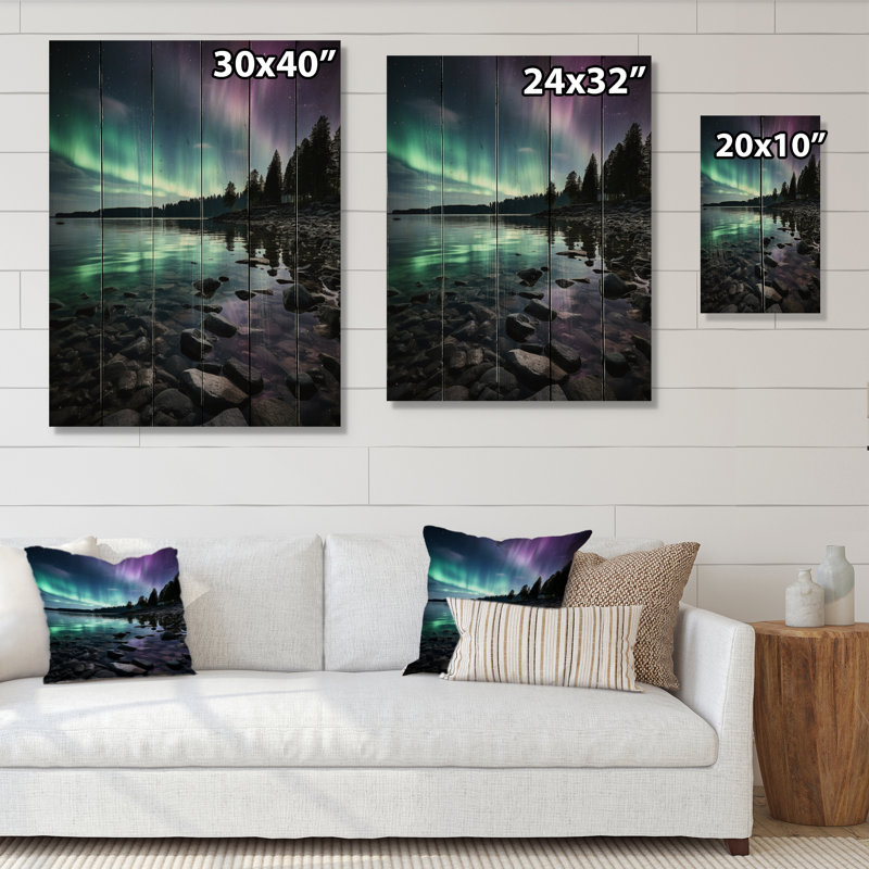 Aurore boréale Aurora Spectacle III sur bois, H 20 po x l 10 po x P 0,78 po