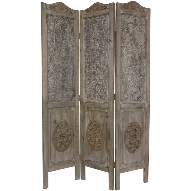 74.5" x 49.5" Closed Mesh Antique Design 3 Panel Room Divider
