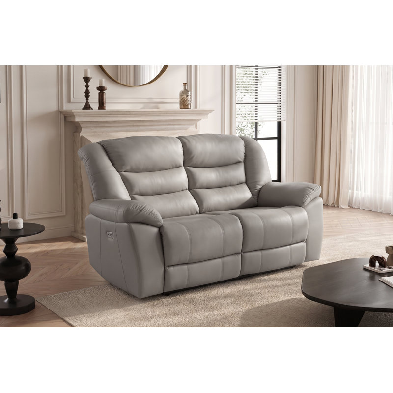 Electric Recliner Sofa Giovanni, Grey Leather Match, 2