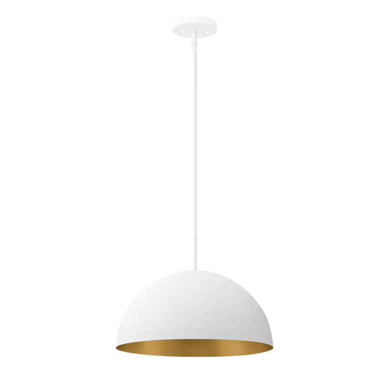 Luminaire suspendu dôme 1 lumière Elias - avec intérieur champagne doré, H 7,75 po x l 13,75 po x P 13,75 po, Blanc mat