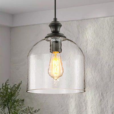 Lightrix 1-Light Single Hammered Clear Glass Bell Pendant