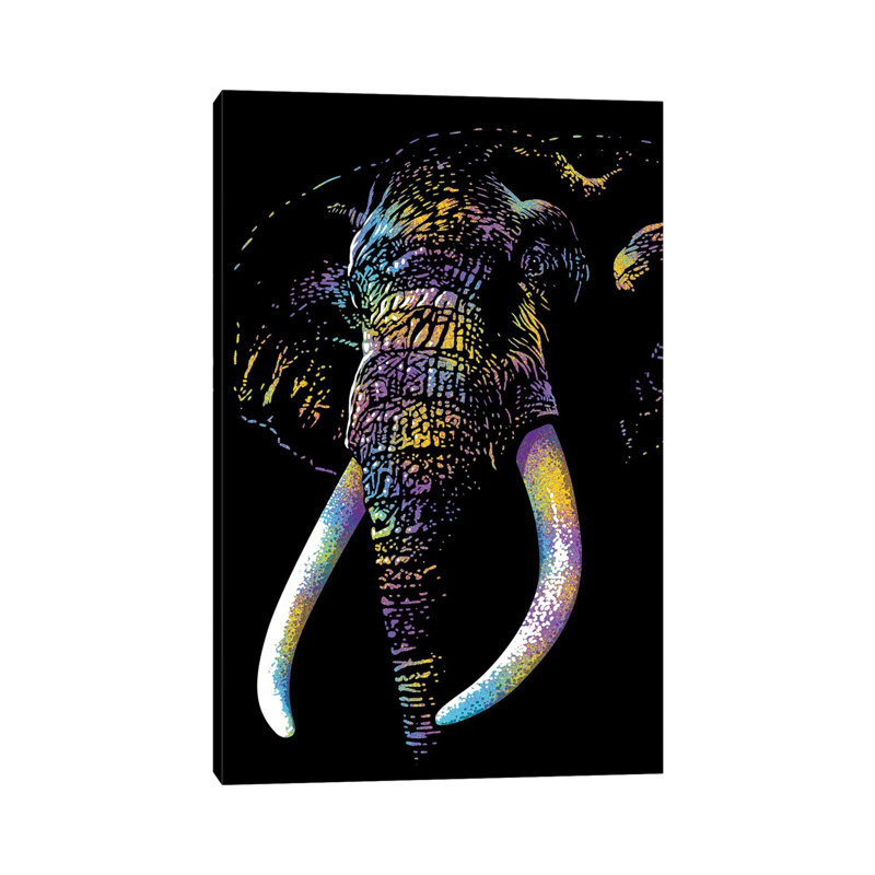 Éléphant par - Toile tendue, H 18 po x l 12 po x 1,5 po