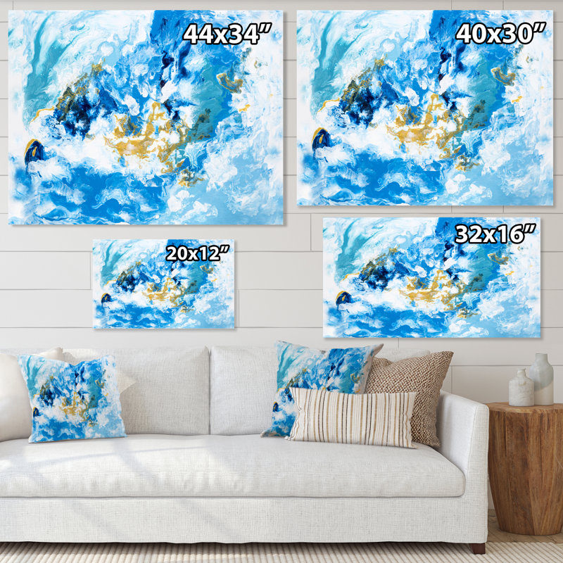 «Blue and White Liquide Waves II», peinture sur toile, H 12 po x l 20 po x P 1 po, Toile tendue
