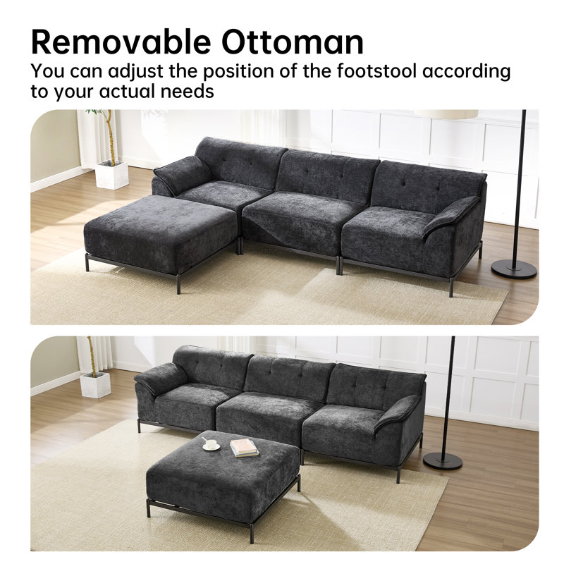 Chenille Upholstered Ottoman, Black