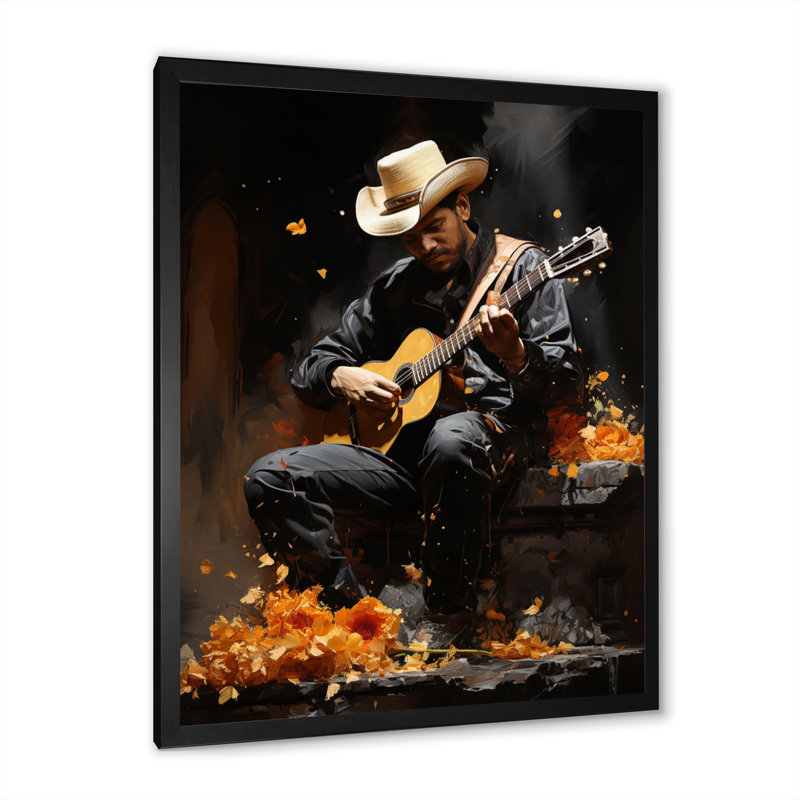 Machleid orange noir, art mexicain les mariachis - reproduction, H 40 po x l 30 po x P 1,5 po, Cadre photo noir