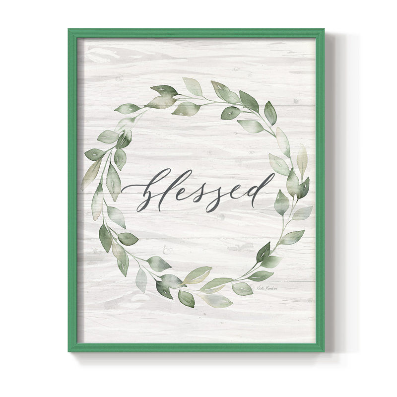 «Blessed Wreath», reproduction encadrée en bois massif, H 15 po x l 12 po, Vert
