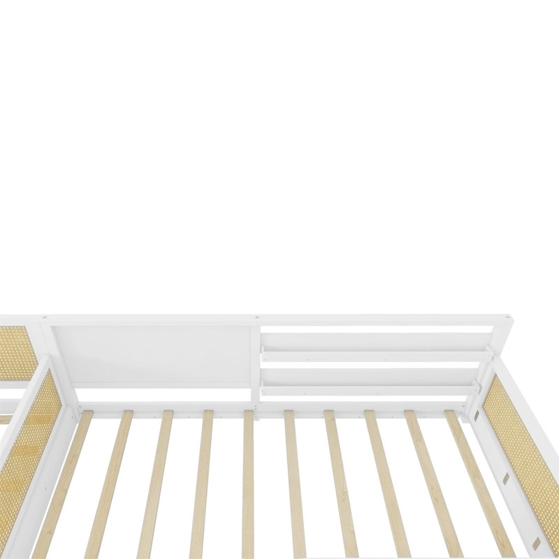 Structure de lit en L avec tableaux blancs, bibliothèques et lumières, White