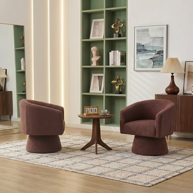 Fauteuil demi-tonneau pivotant rembourré Caleigha, Polyester brun